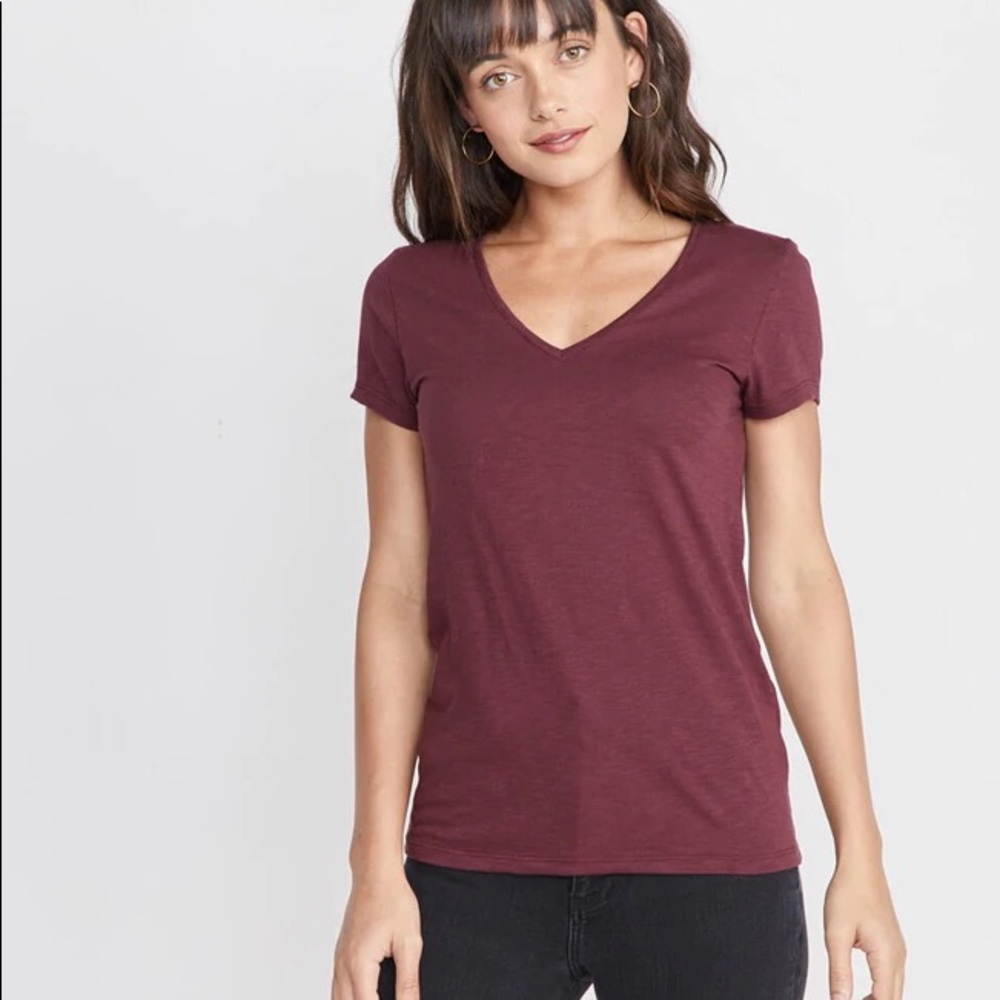 Marine Layer Classic Vneck Tshirt Port Royal Maroon Short Sleeve
